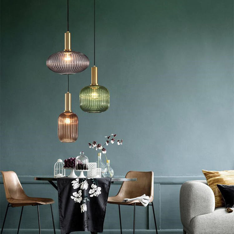Glazen hanglamp met gestreept design één lichtpunt modern minimalistisch sfeervol woonkamer eetkamer | Sulvida