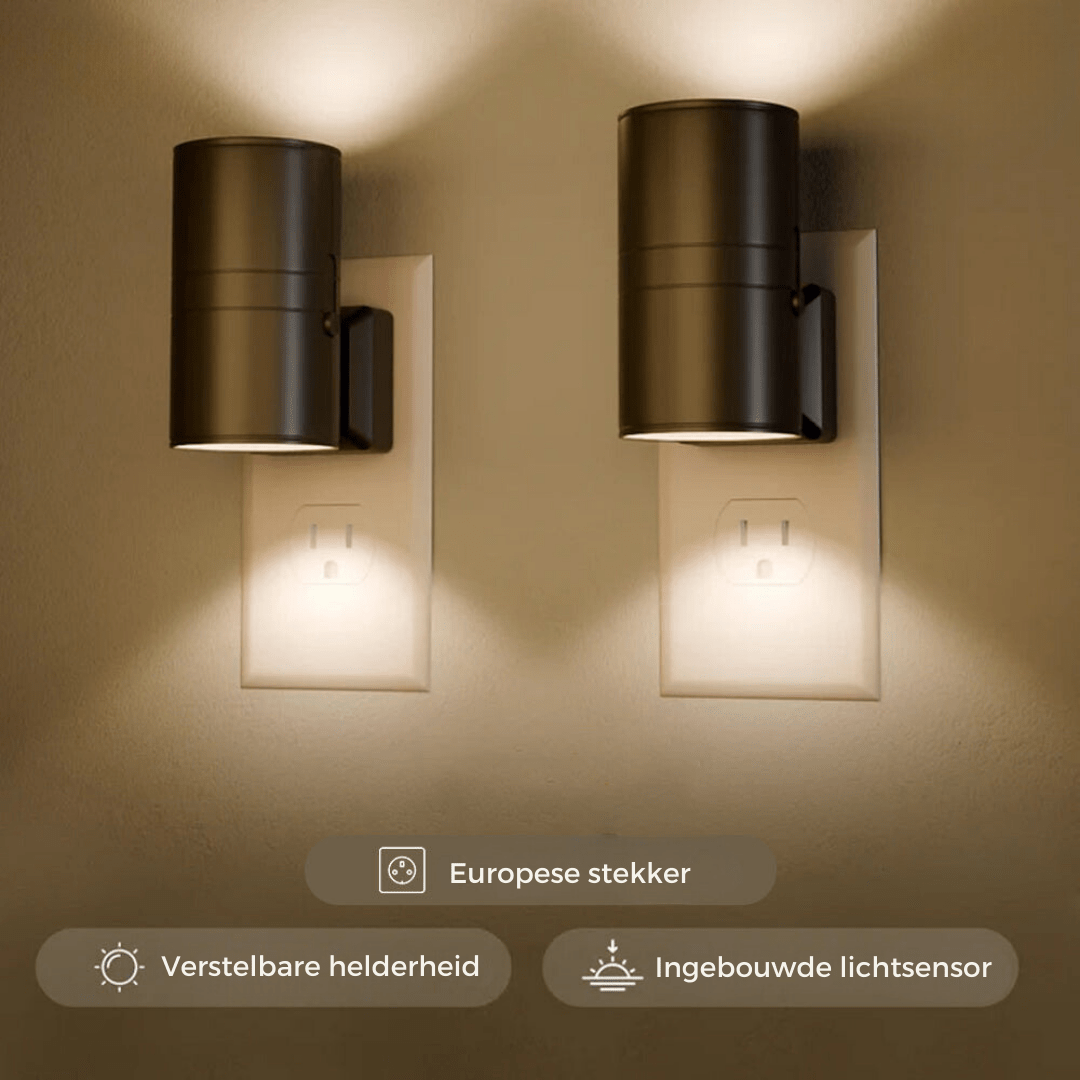 LED Stekkerlamp met Sensor – Moderne Wandverlichting met Automatische Schemer- en Daglichtsensor voor Gang | Sulvida
