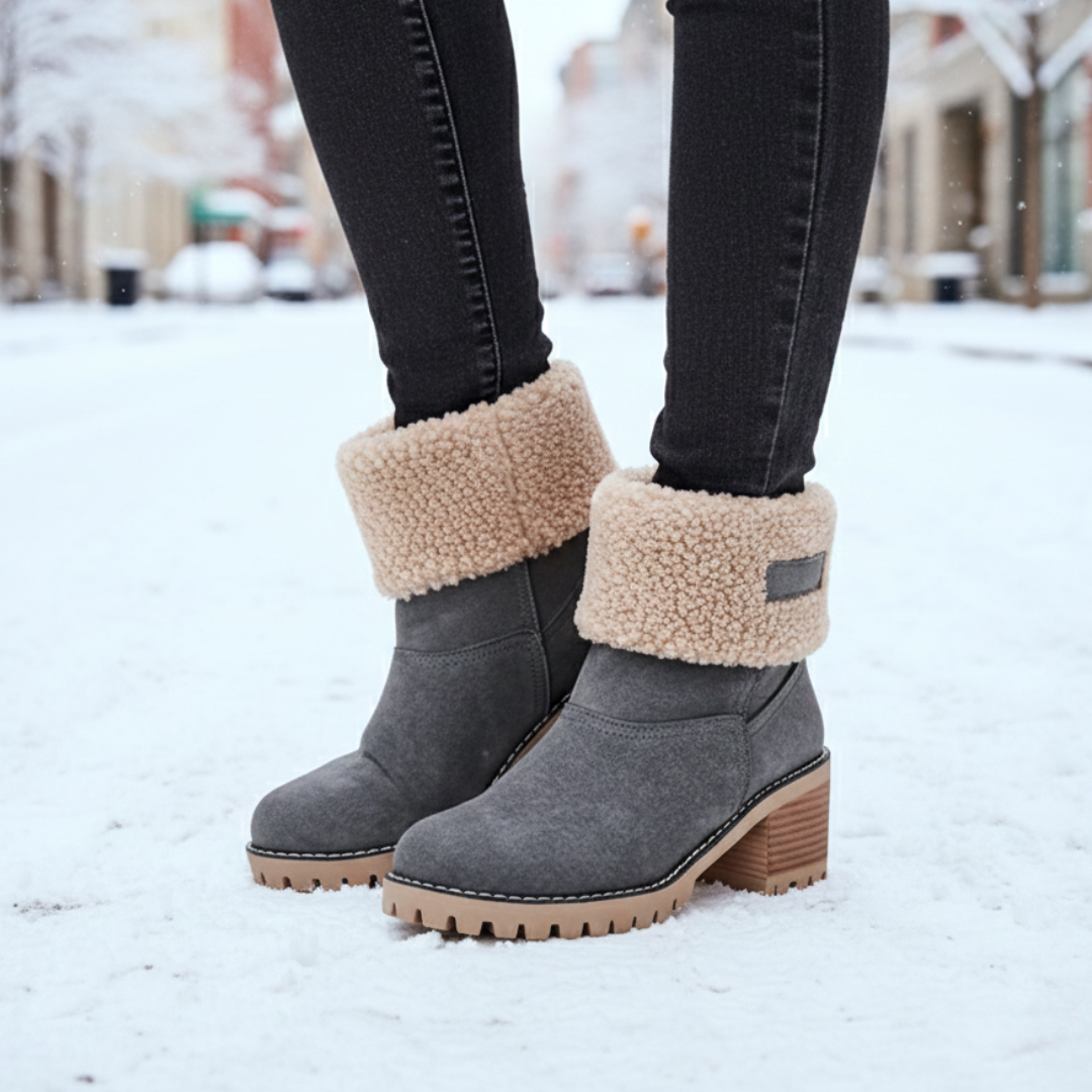 Gevoerde Winterlaarzen Dames Enkellaars Blokkhak Antislip Suède-Look Wandelen Warme Winterschoenen Outdoor | Sulvida