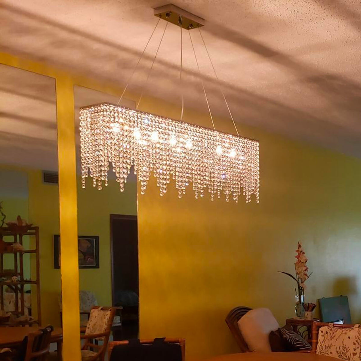 Lineaire kristallen hanglamp met druppels chroom eetkamer woonkamer keuken verlichtingsobject kroonluchter | Sulvida