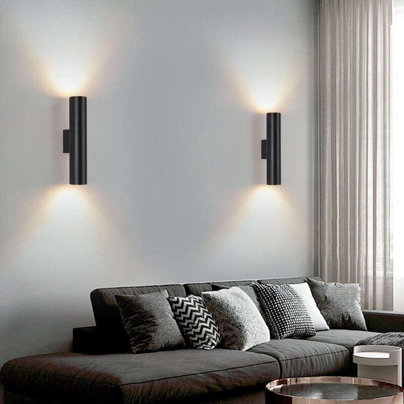 Aluminium Wandlamp Cilinder Zwart Wit Goud LED 2 Lichtpunten Slaapkamer Woonkamer Interieurverlichting | Sulvida