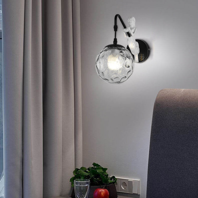 Retro Wandlamp Zeemeermin met Glazen Bol Zwart Goud Brons Landelijke Stijl Vintage Sfeerlicht Verlichting | Sulvida
