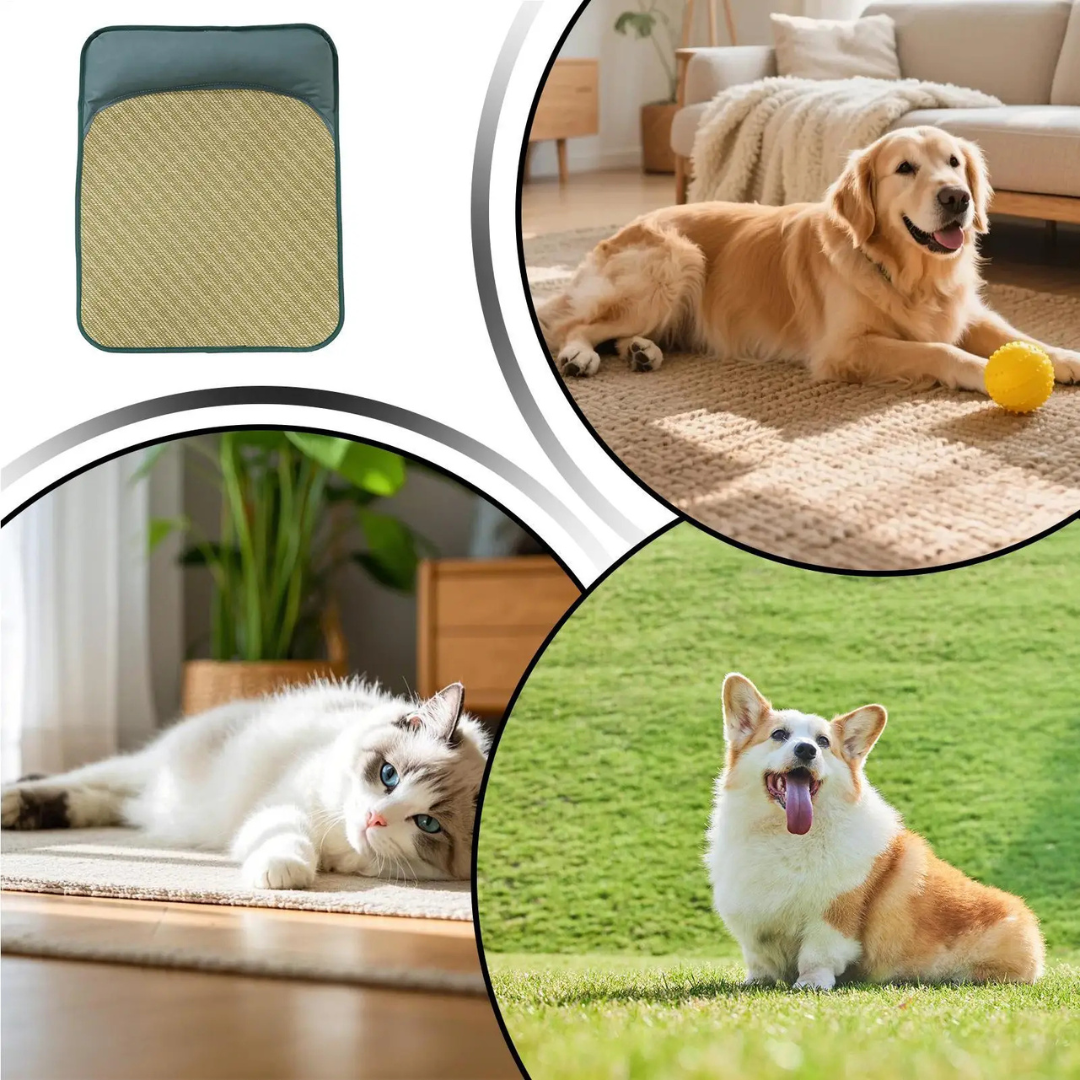 Tapis rafraîchissant respirant pour animaux avec coussin, pour chiens et chats, vert L 100×75×7 cm, couchage rafraîchissant | Sulvida