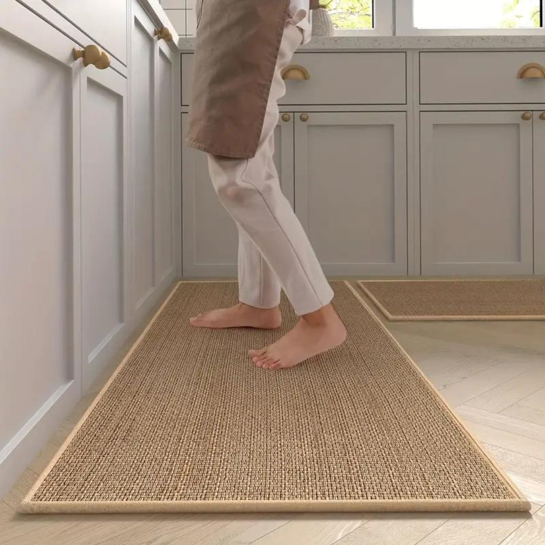 Keukenloper Set van 2 Antislip Matten Haverkleur Grijs Donkergrijs Comfortmat Keuken Werk Sta Anti-Vermoeidheid | Sulvida