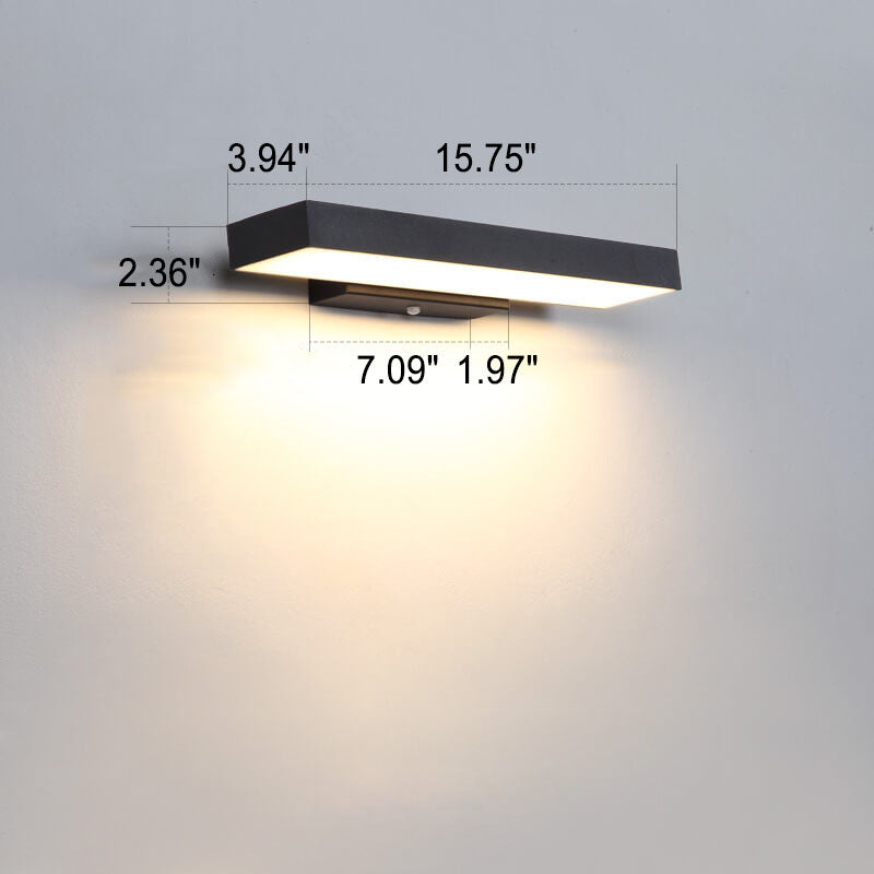 Rechthoekige LED Wandlamp Zwart RVS Waterdicht Bewegingsmelder Buitenverlichting Modern Design Tuin Gevel | Sulvida