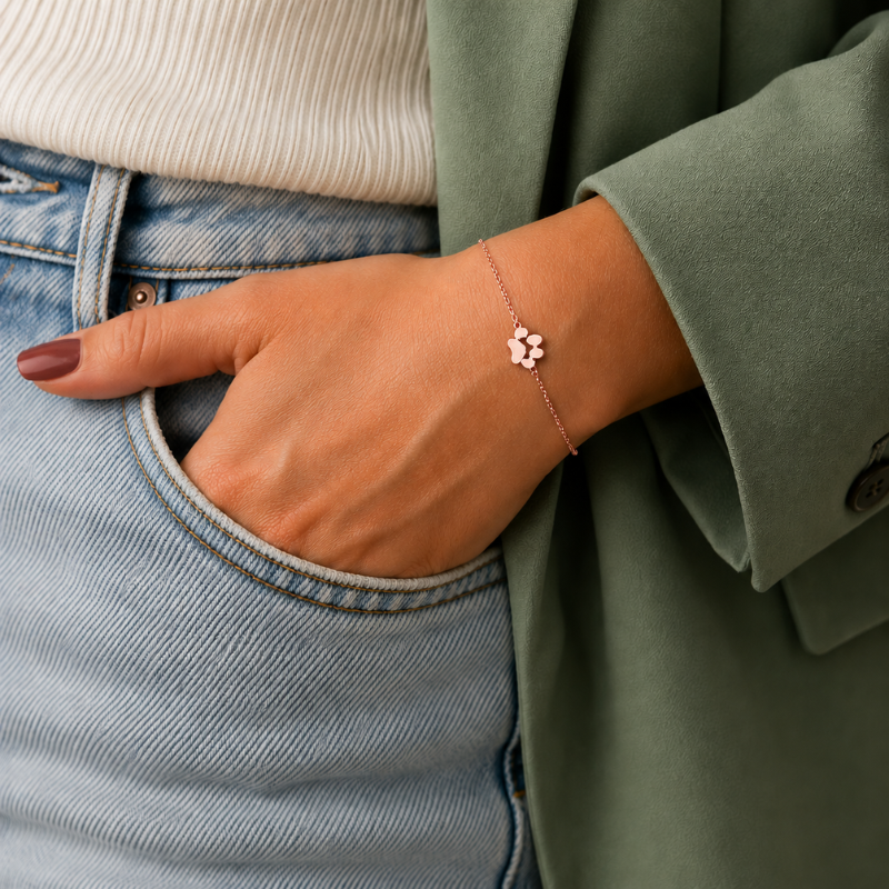 Gepersonaliseerde Armband met Hondenpootafdruk Verstelbaar Roestvrij Staal Zilver Goud Rosé Hondenliefhebber | Sulvida