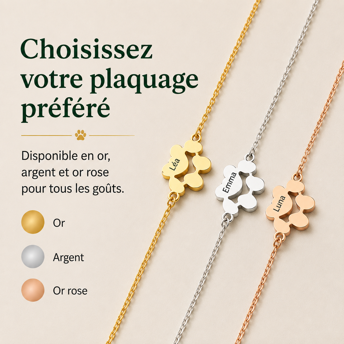 Gepersonaliseerde Armband met Hondenpootafdruk Verstelbaar Roestvrij Staal Zilver Goud Rosé Hondenliefhebber | Sulvida