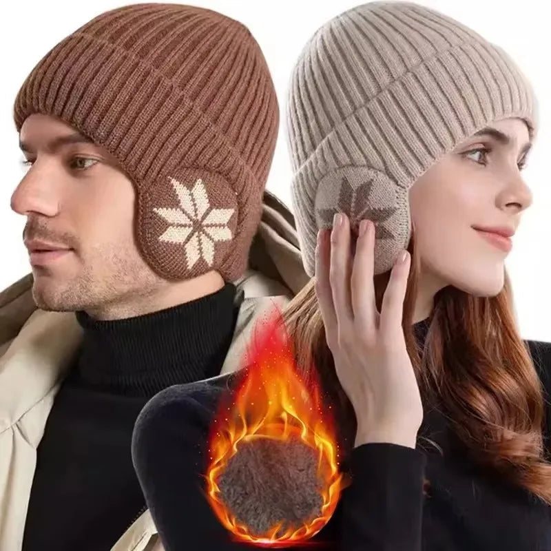 Gebreide Wintermuts met Oorwarmers Unisex Geruit Patroon Zachte Fleece Voering Rekbaar Warm Wintersport | Sulvida
