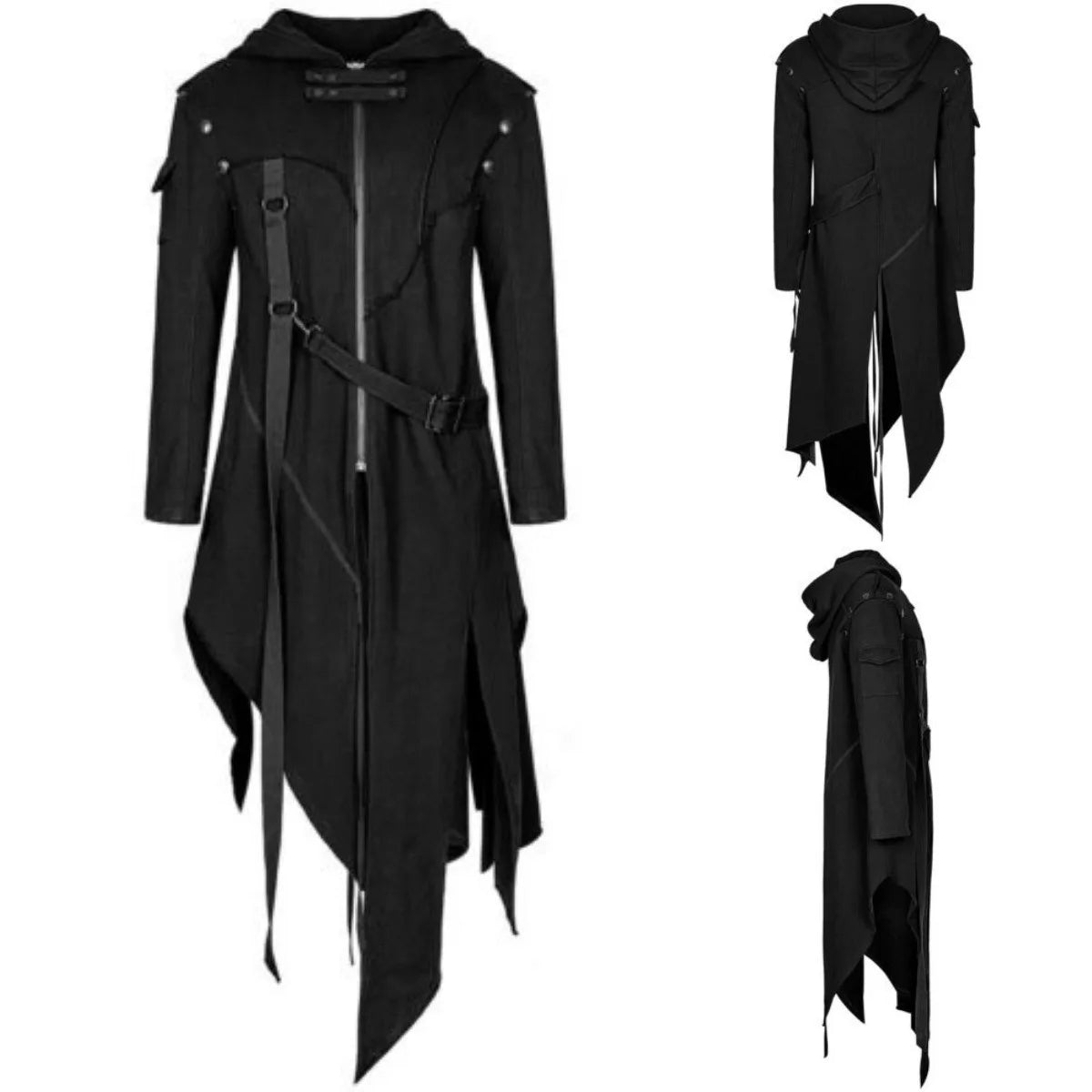 Gothische Lange Jas met Split Rugpand Middeleeuwse Stijl Zwart Leer Heren Cosplay Kostuum Feest Gothic | Sulvida