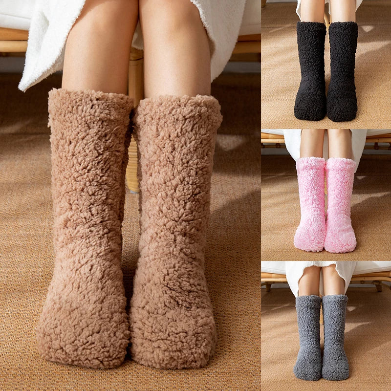 Warme Pluche Wintersokken – Zachte Fleece Huissokken voor Koude Dagen – Dikke Thermische Sokken Effen Kleur | Sulvida