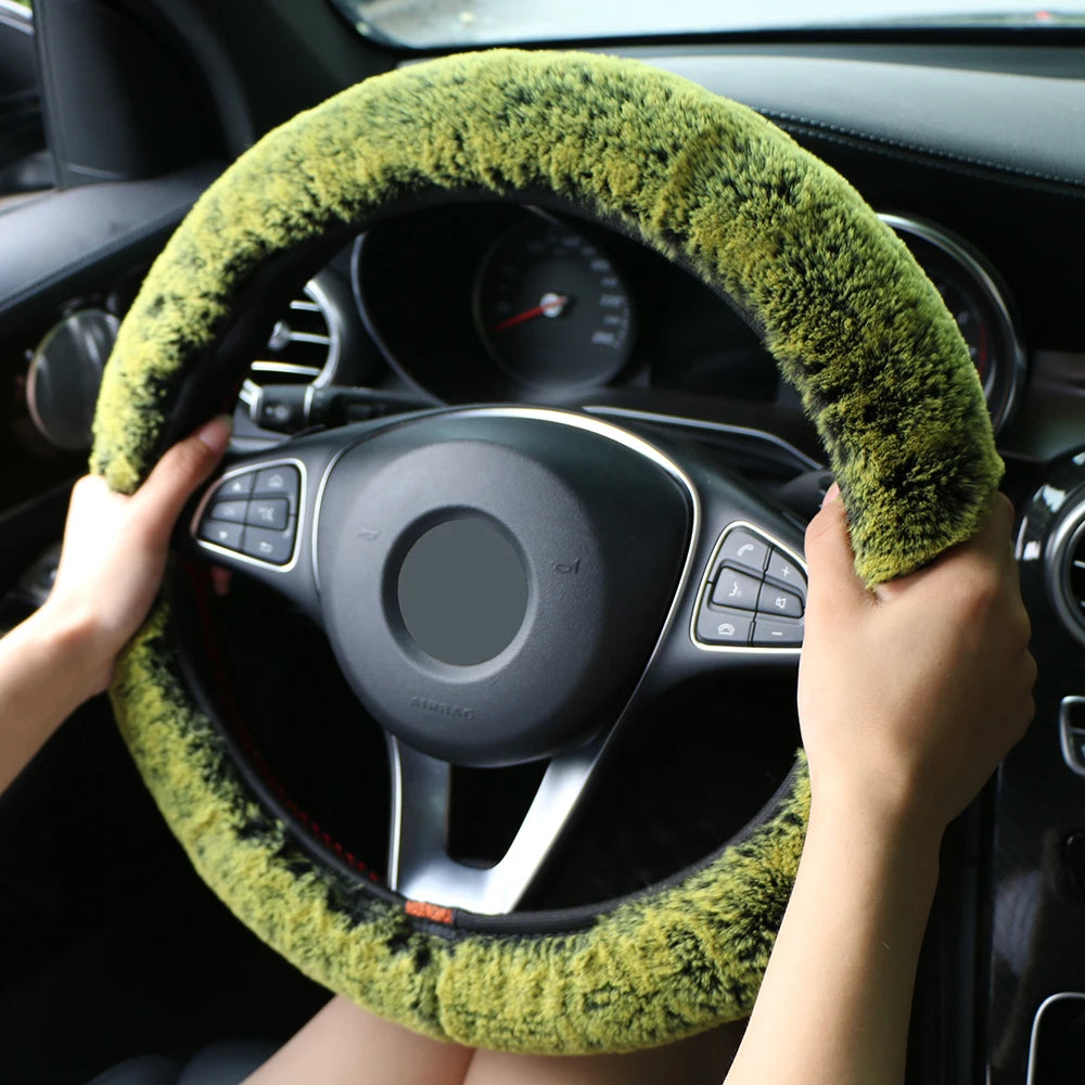 Pluche stuurhoes winter auto zwart grijs groen paars bruin zacht warm universeel passend 38cm stuurwiel | Sulvida