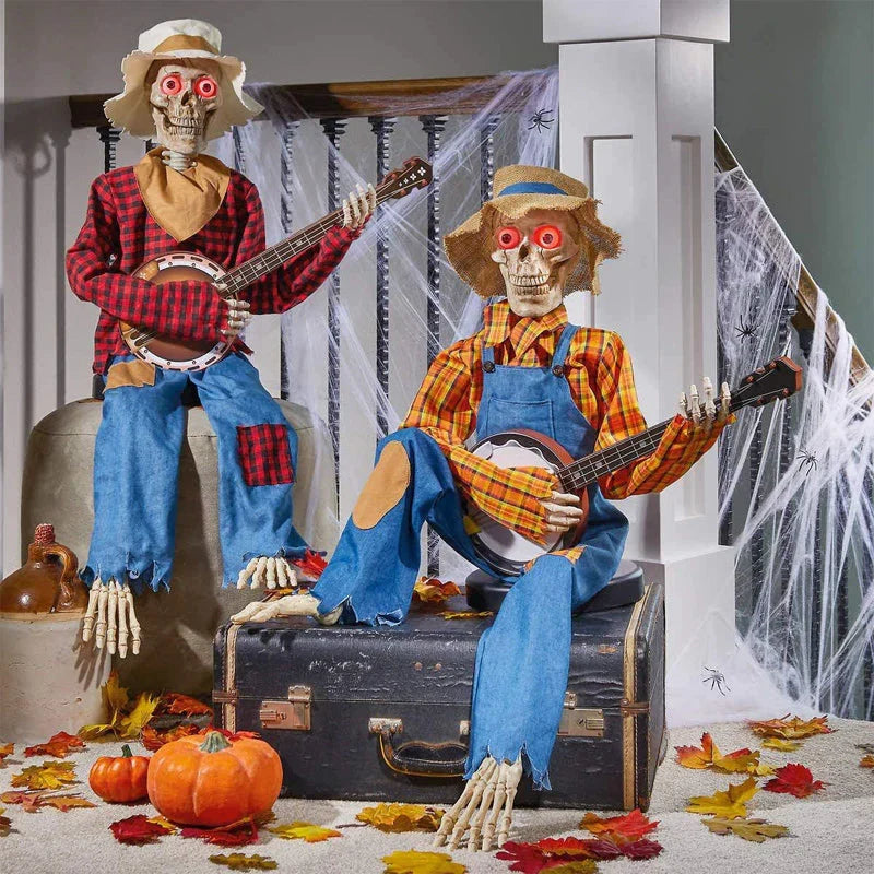 Halloween Skelet Decoratie met Banjo Bewegingssensor Muziek LED Verlichting Griezelige Feestdecoratie Horror | Sulvida
