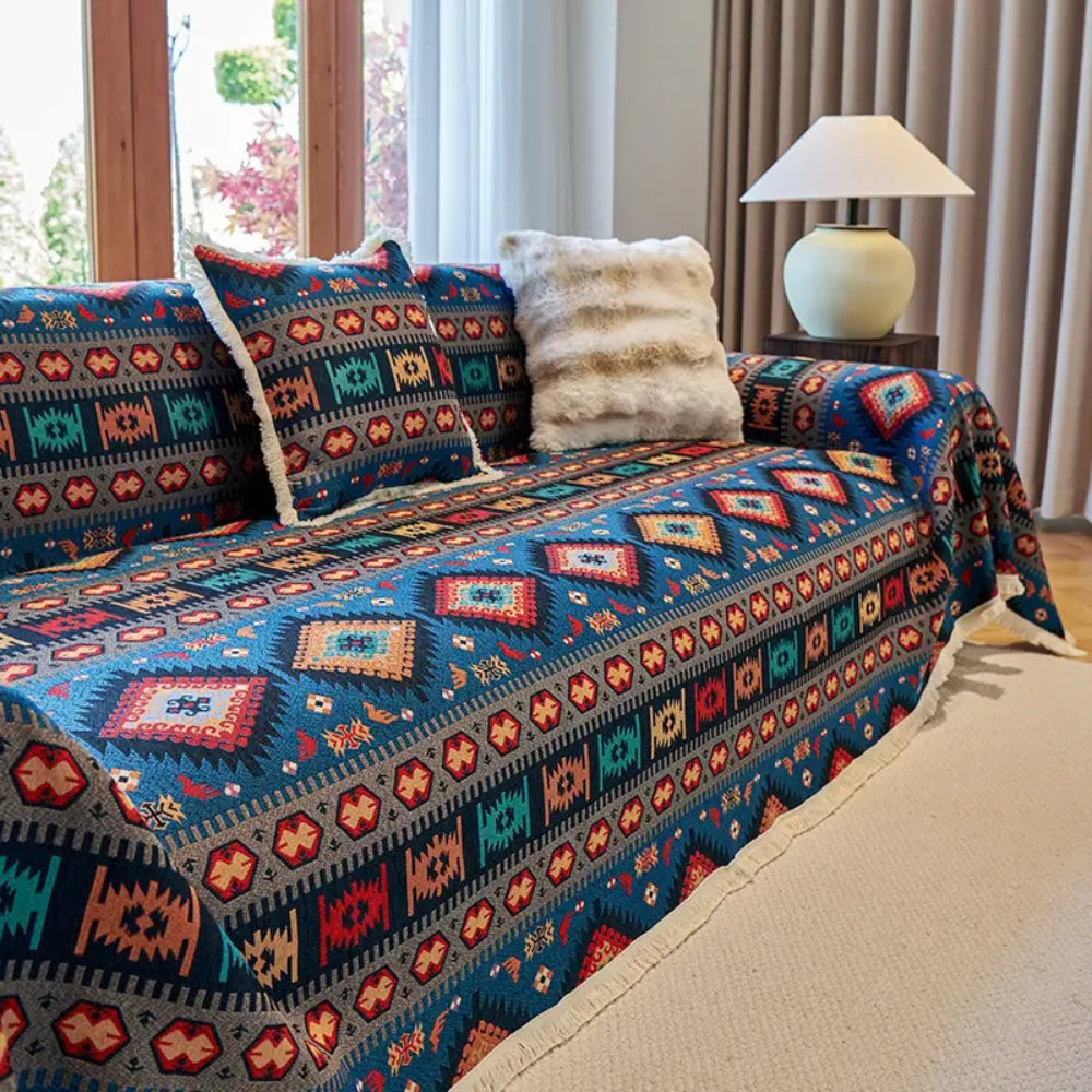 Boho Bankhoes Jacquard Vintage Patroon Geometrisch Katoen Linnen Bescherming Huisdier 180x130 tot 180x340 | Sulvida