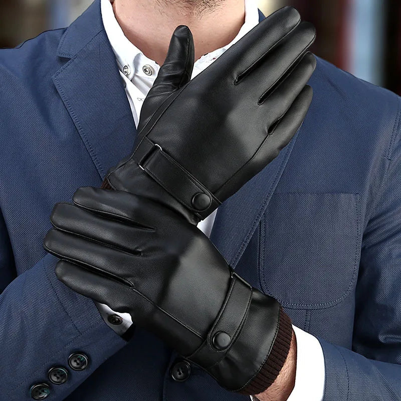 Leren Touchscreen Handschoenen Heren Winterhandschoenen Winddicht Warm Zwart Elegant Winteraccessoire | Sulvida