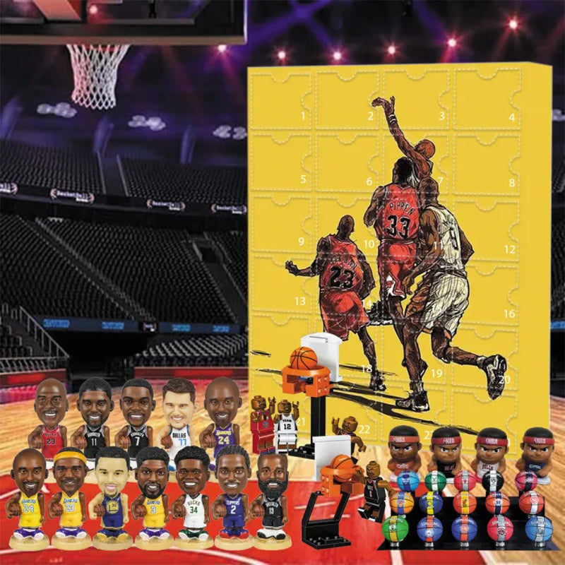Calendrier de l’Avent de basketball avec 24 surprises, collection d’ornements et de souvenirs sur le thème de la NBA pour les fêtes | Sulvida
