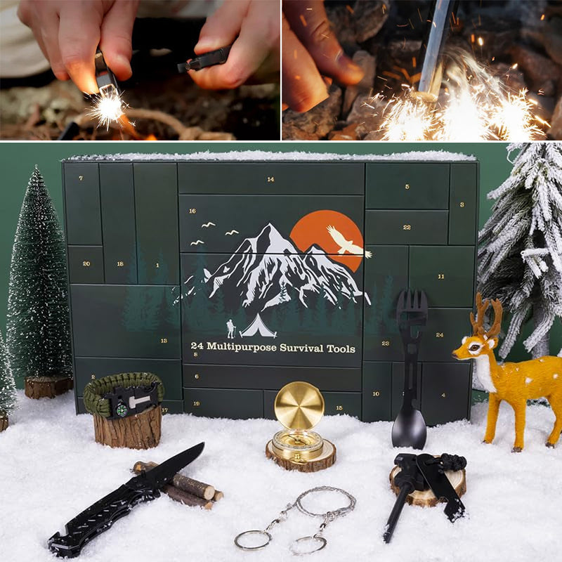 24-Daagse Adventskalender Survival Outdoor Kampeeruitrusting Gereedschap voor Natuurliefhebbers Cadeau-idee | Sulvida