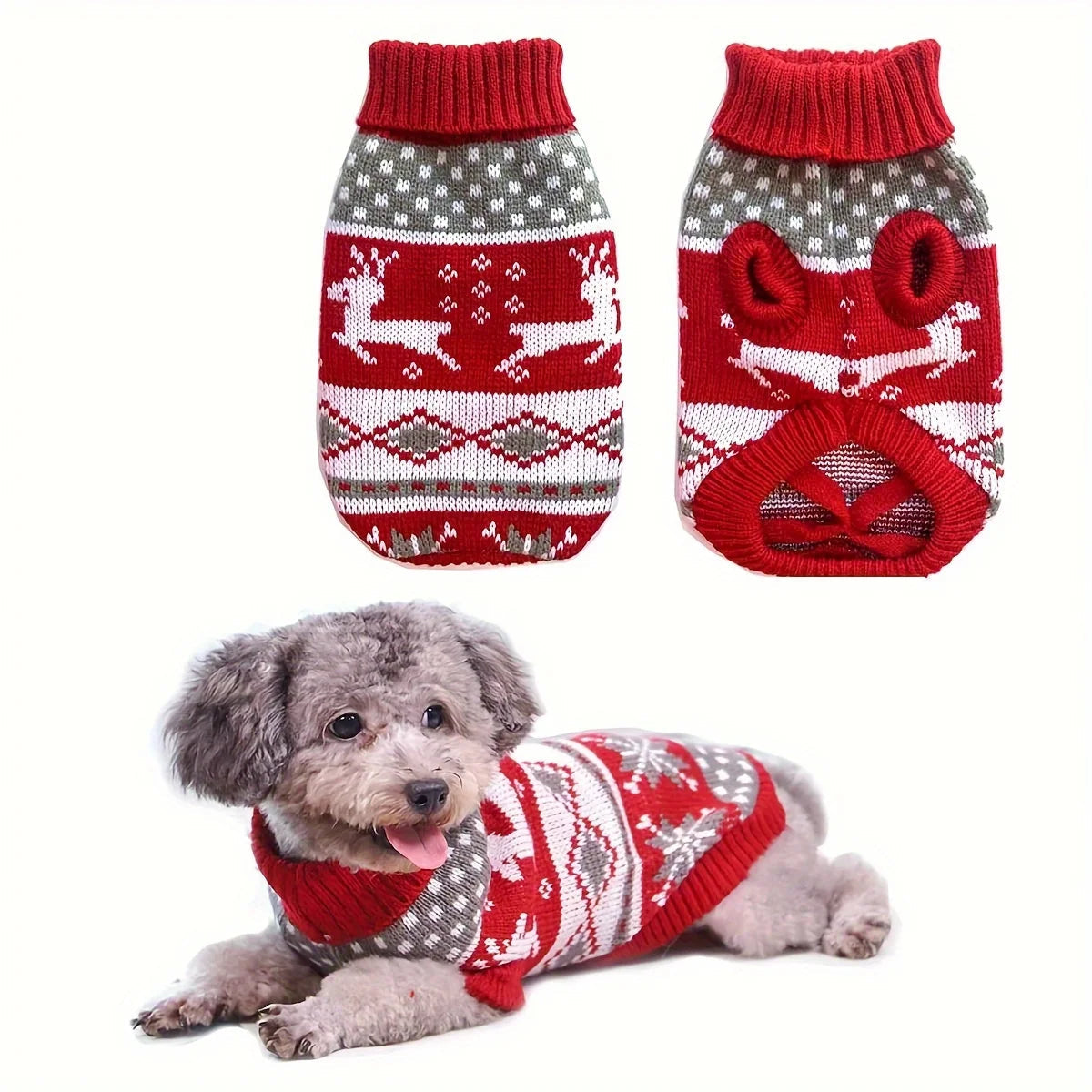 Gebreide Hondenkersttrui voor Kleine Huisdieren – Warm Gezellig Kerstoutfit Feestdagen Hond Kat Kerst | Sulvida