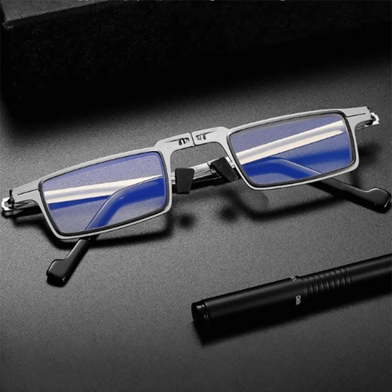 Inklapbare Leesbril met Blauwe Lichtfilter Ronde Titanium Montuur Ultralicht Opvouwbaar Presbyopie Bril Leesglas met Etui Plano tot +4.0 | Sulvida