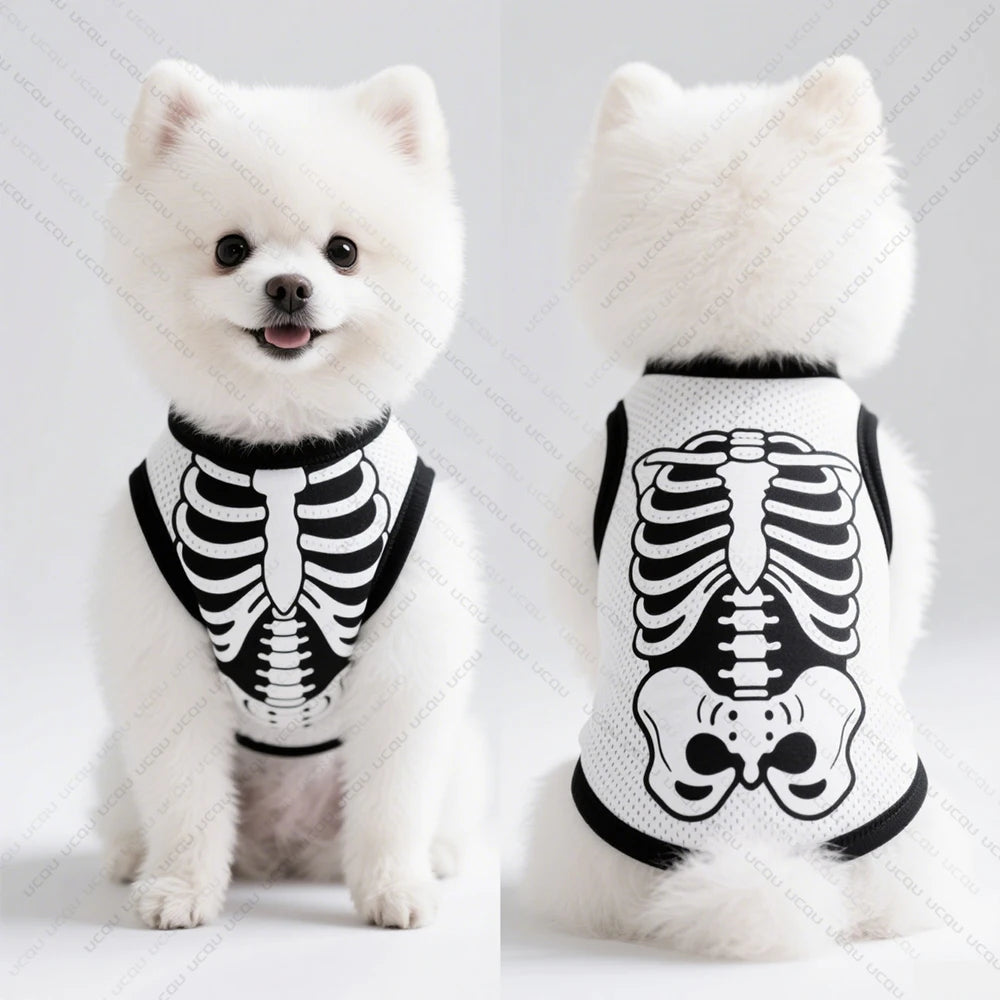 Hondenvest met Skeletprint – Sneldrogend Ademend Halloween Kostuum voor Kleine Huisdieren Feestdagen | Sulvida