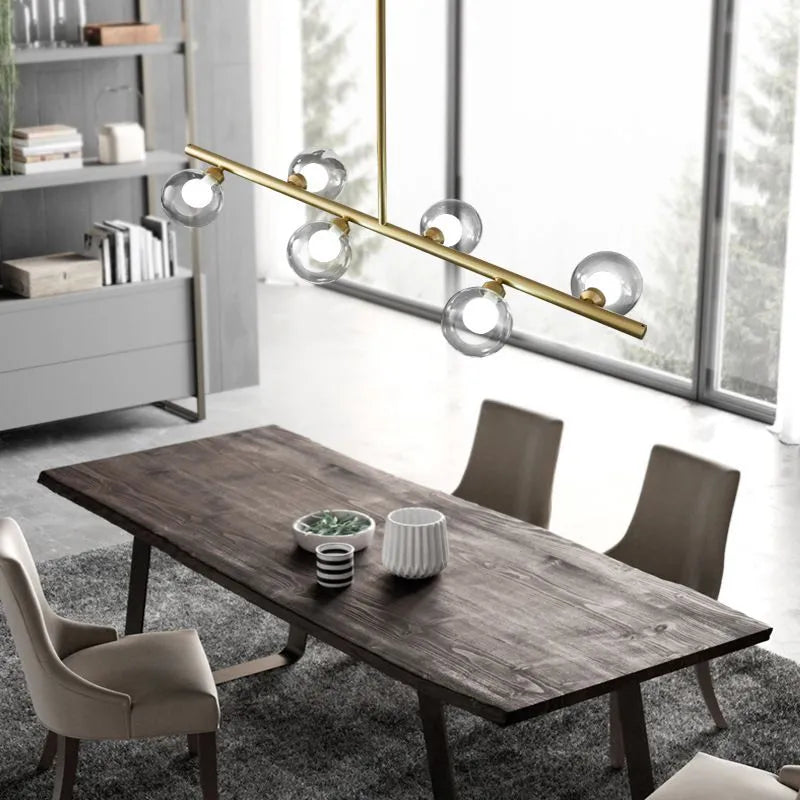 Hanglamp Lineair Glas Metaal 5-6 Lichtpunten Scandinavisch Design Eetkamer Keukeneiland Woonkamer Armatuur | Sulvida