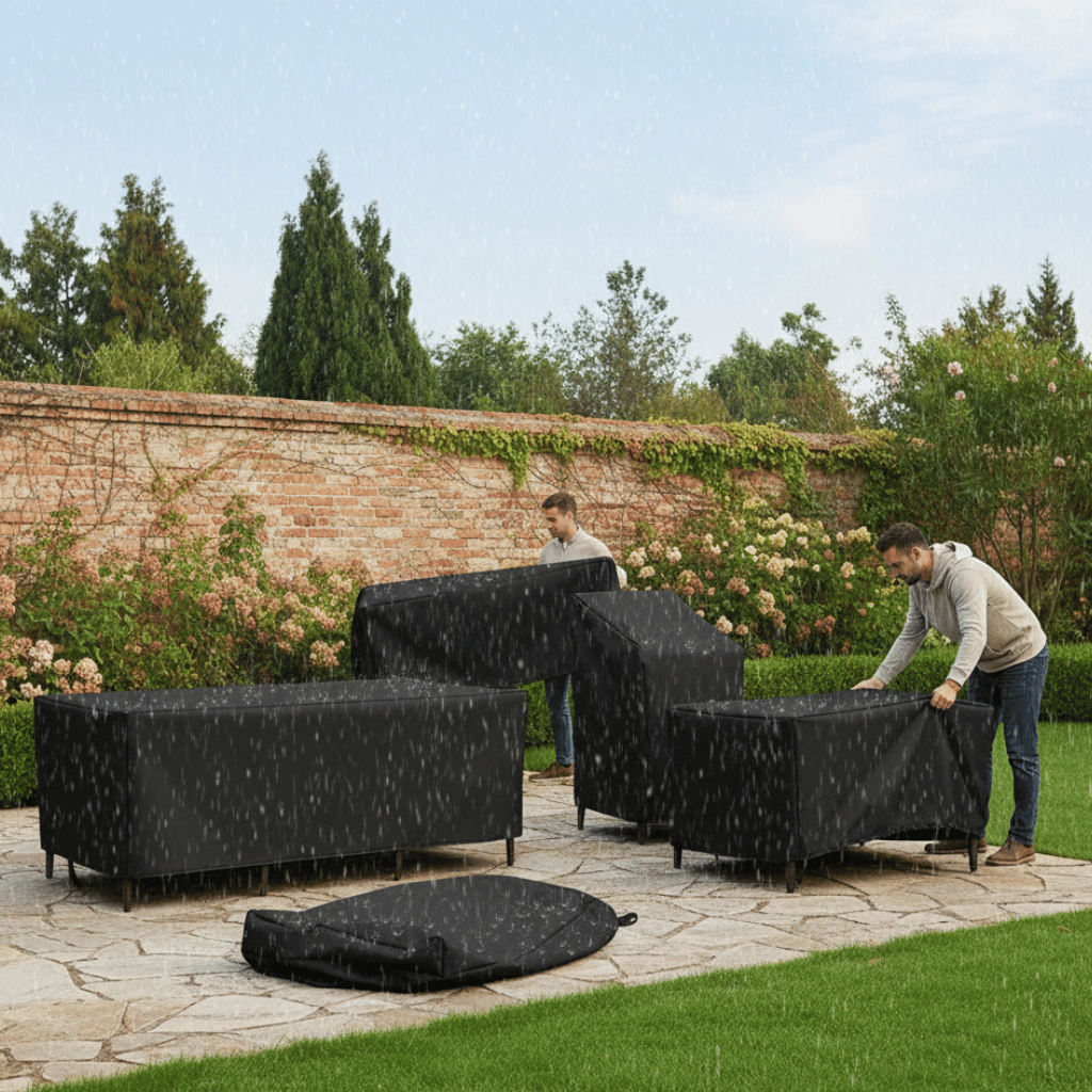 Beschermhoes voor tuinmeubels weersbestendig polyester zwart zilver waterafstotend UV-bestendig tuin terras | Sulvida