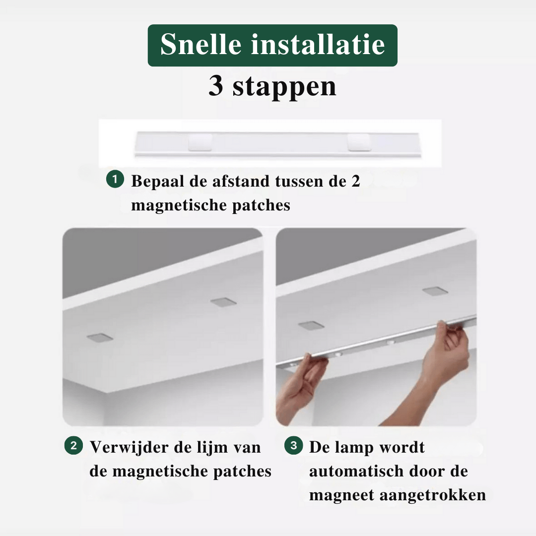 Draadloze LED-Lamp met Bewegingssensor 180° Magnetisch USB-Oplaadbaar voor Kast Gang Keuken Trap Slaapkamer | Sulvida
