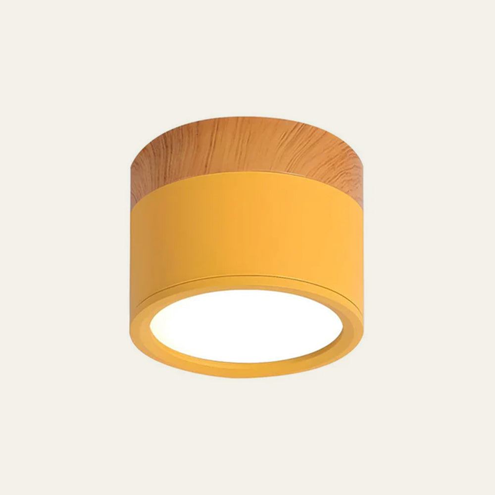 Compacte plafondspot aluminium hout rond warm wit LED verlichting hal woonkamer eetkamer modern Scandinavisch | Sulvida