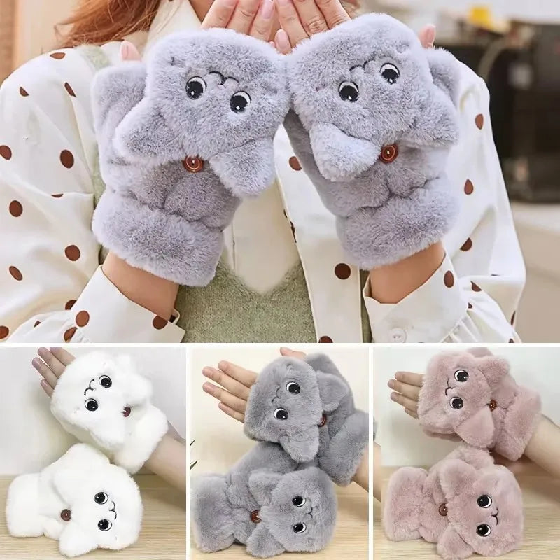 Pluche Dieren Vingerloze Handschoenen met Omklapbare Flap – Warm Schattig Winteraccessoire voor Dames | Sulvida