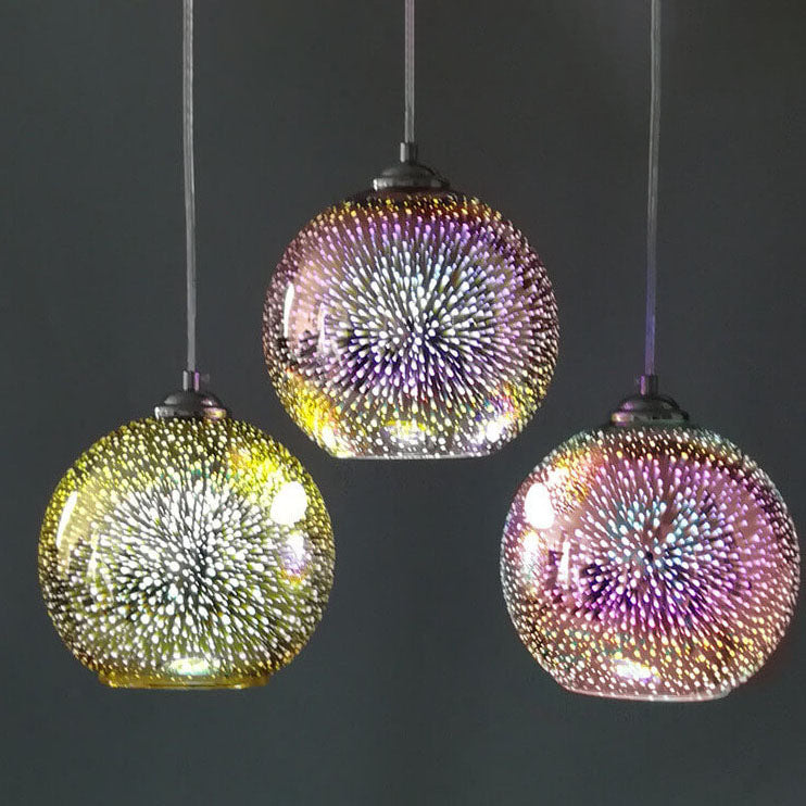Glazen hanglamp met 3D vuurwerkeffect modern koepelontwerp metalen fitting sfeervol lichtpunt woonkamer eetkamer | Sulvida