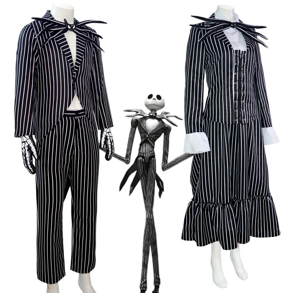Skelet Cosplay Kostuum met Gestreept Pak en Masker voor Halloween Themafeesten en Carnaval Volwassenen | Sulvida