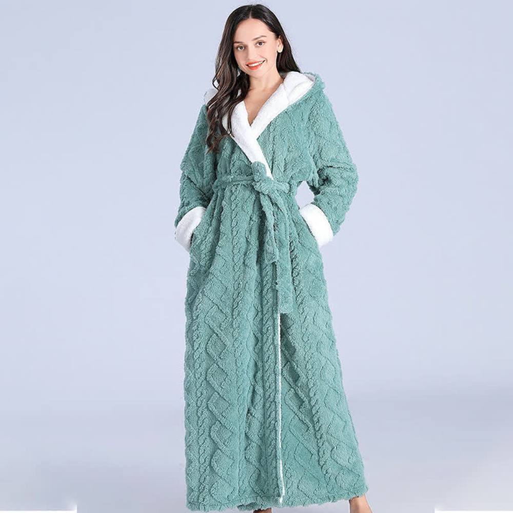 Luxe badjas met capuchon voor dames en heren lang fleece ochtendjas zacht comfort wellness relaxen thuis | Sulvida