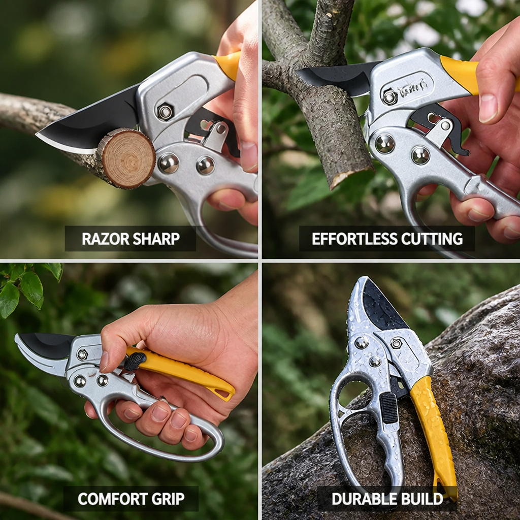 Tuinschaar met Ratelmeganisme SK5-staal Ergonomisch Antislip Professioneel Snoeigereedschap voor Tuin | Sulvida