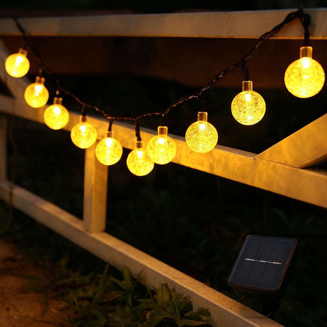 Solar Tuinverlichting Kristalballen 7m 50 LED's Waterdicht IP65 Warm Wit Sfeerlicht Voor Tuin Terras Balkon | Sulvida