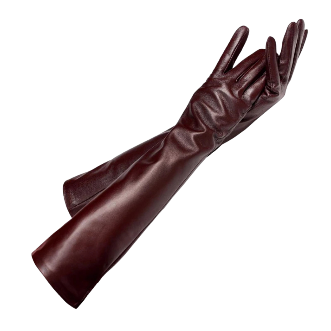 Lange Leren Handschoenen Dames Ellebooglengte Zwart Rood Wit Gevoerd Winter Elegant Stijlvol Warm Luxe | Sulvida
