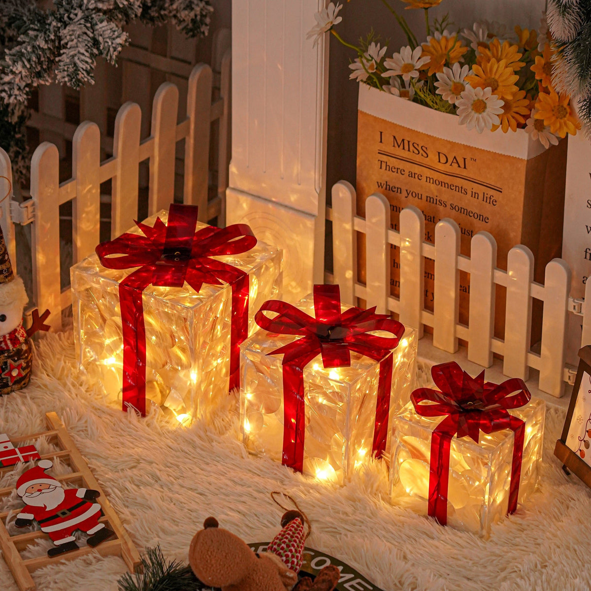 Verlichte Decoratiedozen Metaal Kerstsfeer Warmwit LED Set 3 Stuks Vrijstaand USB Feestdagen Sfeerverlichting | Sulvida