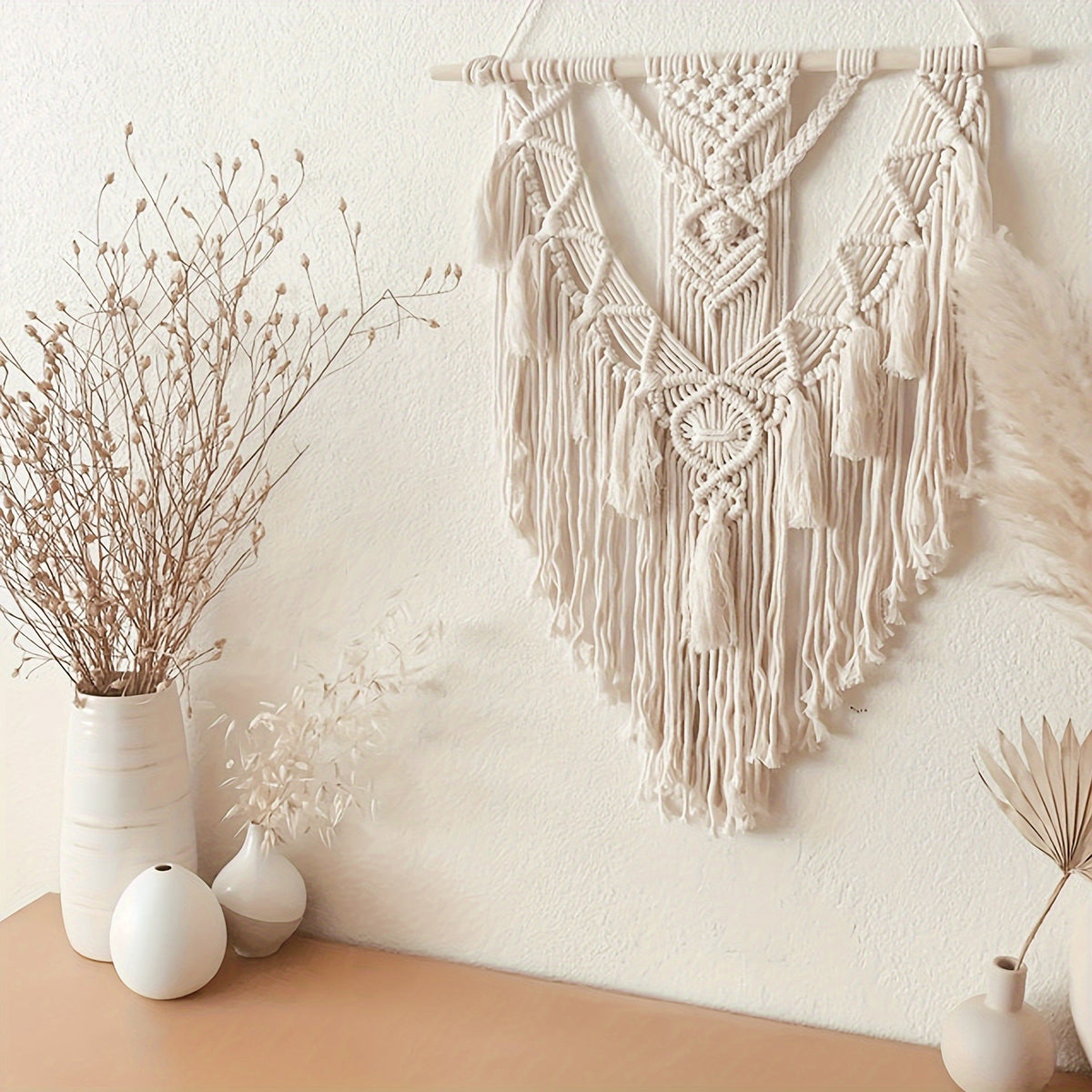 Handgeweven Wandkleed 70×45cm Bohemian Macramé Natuurvezel Huisdecoratie Wandhanger Slaapkamer Woonkamer | Sulvida