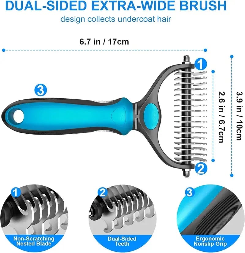 Brosse double face pour chiens et chats avec picots en acier inoxydable et peigne démêlant, pour un pelage doux et bien entretenu | Sulvida