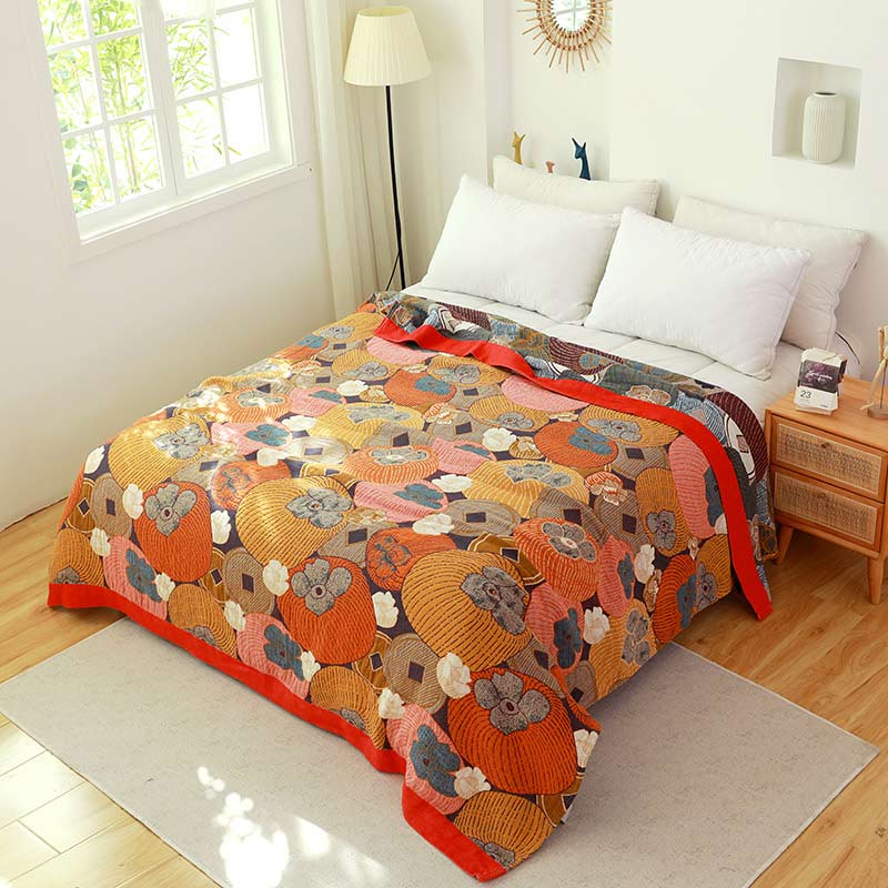 Gestreept Katoenen Gazen Quilt Dekbed Dubbelzijdig Omkeerbaar Zomerdeken of Laken voor Bed Ademend Lichtgewicht Tweepersoons Kingsize | Sulvida