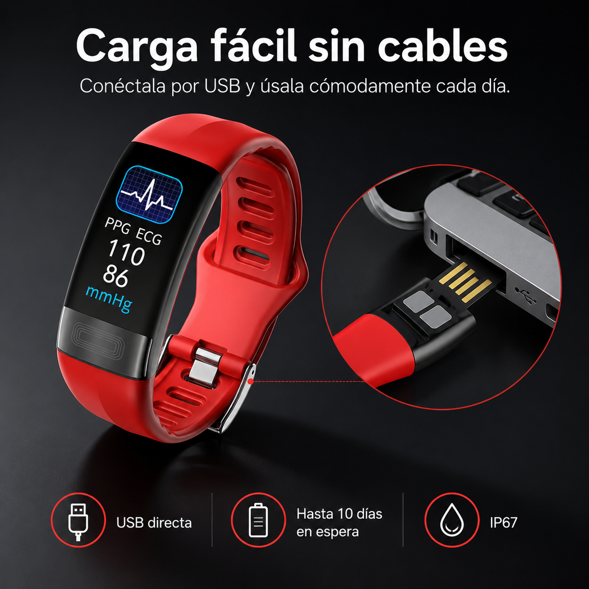 Gezondheidsmonitor Polsband met ECG en Hartslagmeting Bloeddruk SpO2 Slaapanalyse Waterdicht Fitness Tracker | Sulvida