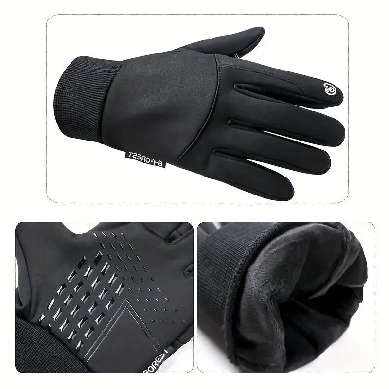 Gants en polaire coupe-vent et imperméables noirs à écran tactile, accessoire d’hiver, gants chauds à doigts pour l’hiver | Sulvida