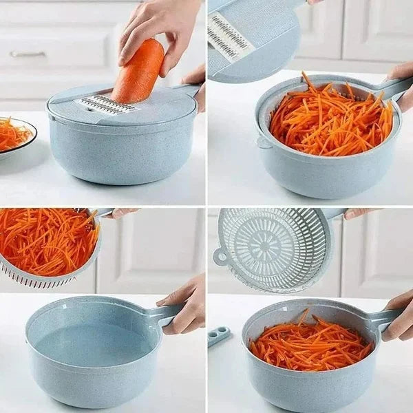 Coupe-légumes 12-en-1, ustensile de cuisine multifonction avec râpe et mandoline pour couper les légumes et les fruits | Sulvida