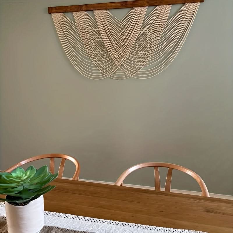 Geweven wandkleed macramé-stijl 100x60 cm boho interieur woonkamer slaapkamer natuurlijk textuur wanddecoratie | Sulvida