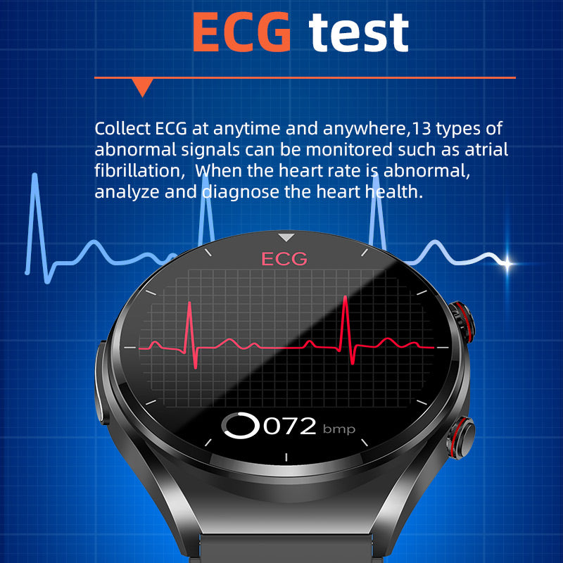 Smartwatch Gezondheidsmonitor met ECG Bloeddruk Hartslagmeting Zwart Zilver Sporthorloge | Sulvida