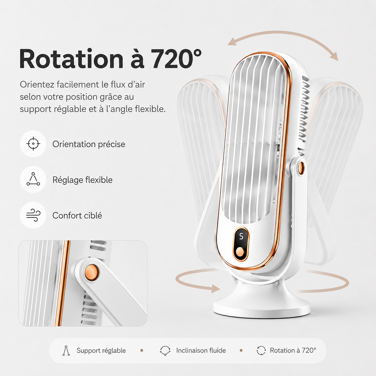 Torenventilator met dubbele motor en 720° rotatie | Compacte USB ventilator voor bureau en slaapkamer | Sulvida