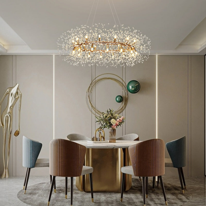Kristallen Hanglamp LED Goudkleurig Metaal Luxe Kroonluchter Eettafel Woonkamer Plafondverlichting Design | Sulvida
