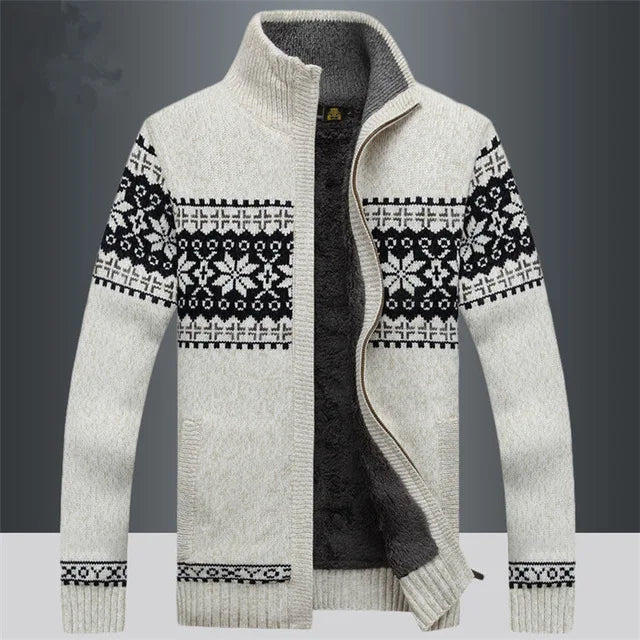 Gebreide Herenvest met Hoge Kraag en Rits Winterpatroon Scandinavisch Design Warme Cardigan Herfst Winter | Sulvida