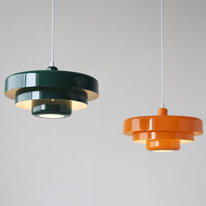 Metalen hanglamp meerlaags rond vintage design oranje groen wit voor woonkamer eetkamer hal slaapkamer | Sulvida
