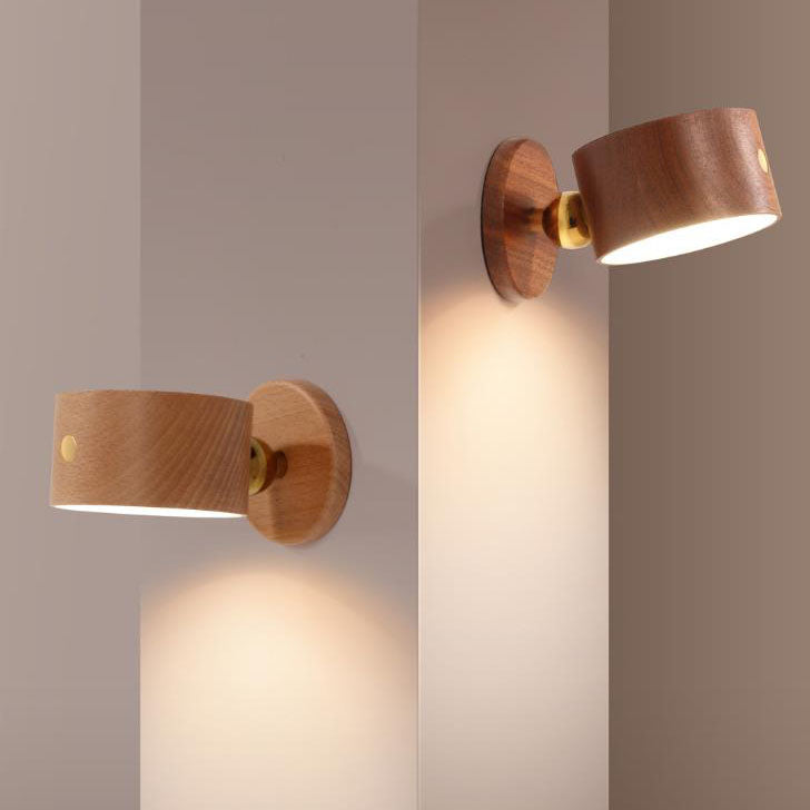 Houten wandlamp USB oplaadbaar magnetisch touchbediening dimbaar LED nachtlampje modern sfeervol design | Sulvida