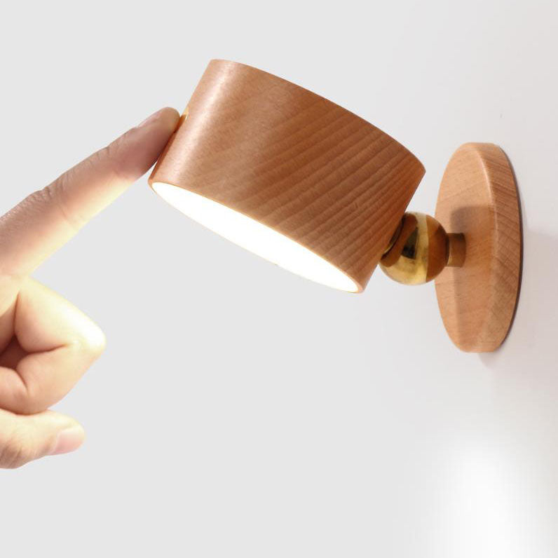 Houten wandlamp USB oplaadbaar magnetisch touchbediening dimbaar LED nachtlampje modern sfeervol design | Sulvida