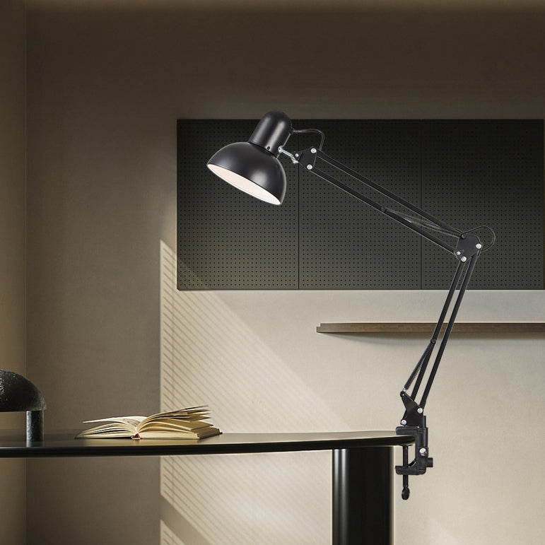 Verstelbare bureaulamp met clipbevestiging en zwenkarm voor slaapkamer werkkamer studeerkamer zwart wit | Sulvida